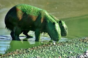 Impactantes imágenes del punto al que ha llegado la floración algal en el embalse de la represa Salto Grande