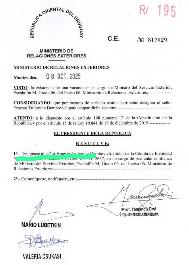 Designan al primo del canciller como nuevo funcionario diplomático del Servicio Exterior